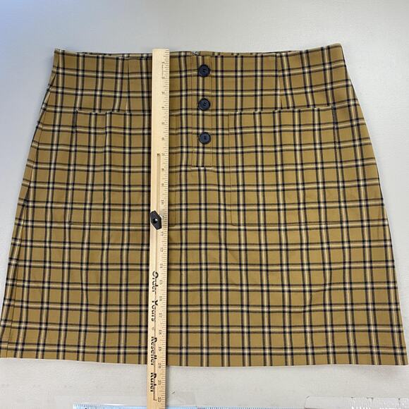 LOFT Mini Skirt Womens 16 Tan Plaid Button Pockets Autumn Neutral Academia 38x20 - Picture 6 of 11